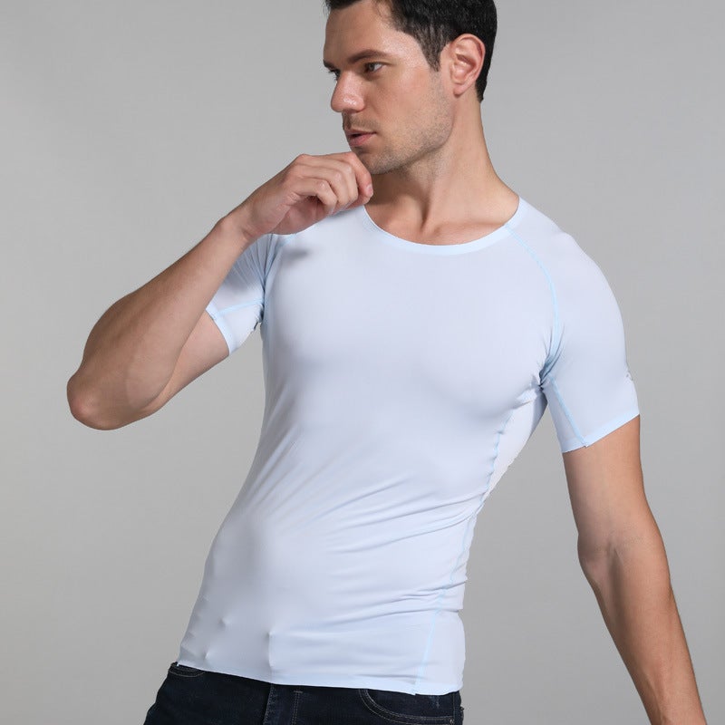 Summer Ice-Silk Seamless T-Shirt for Men Light Blue 