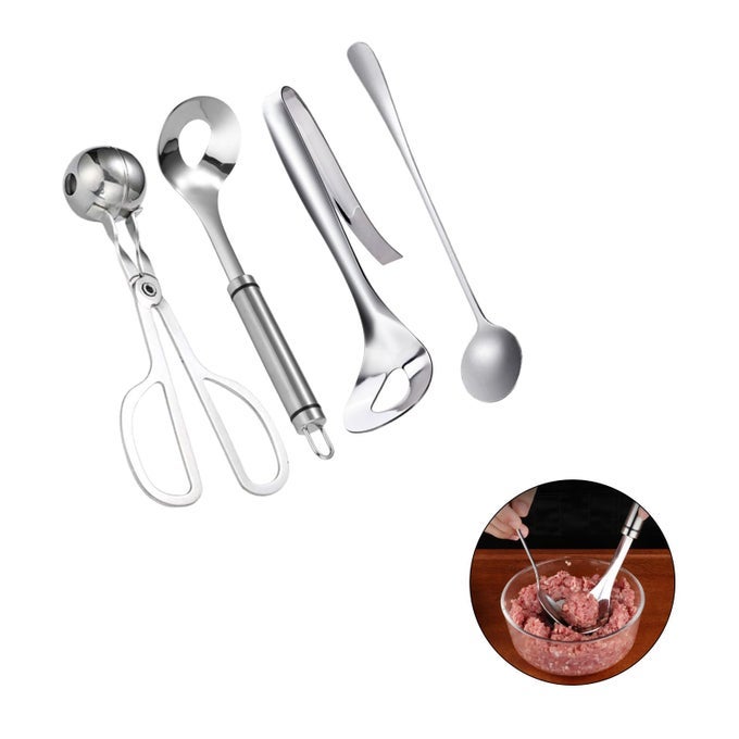 4 PCS MEATBALL SPOON SET MEATBALL MAKING TOOL NONSTICK MEATBALL MAKER MEATBALL SCOOPS WITH LONG HANDLE FOR KITCHEN DIY COOKING
