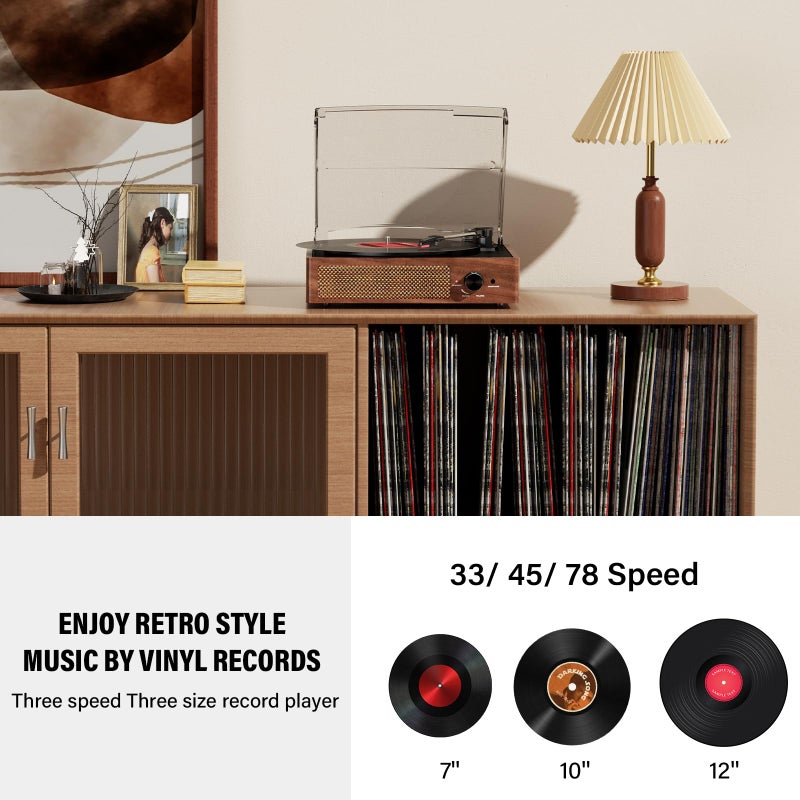 cotsoco Vinyl Record Player Turntable with Built-in Bluetooth Receiver & 2 Stereo Speakers, 3 Speed 3 Size Portable Retro Record Player for Entertainment and Home Decoration - Image 4