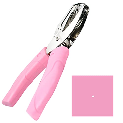 yuntop Handheld Hole Paper Punch Puncher for Craft Paper Tags Clothing Ticket DIY Scrapbook Tool, with Pink Soft Handheld Grip (Small Circle 1/16 inch) - Image 1