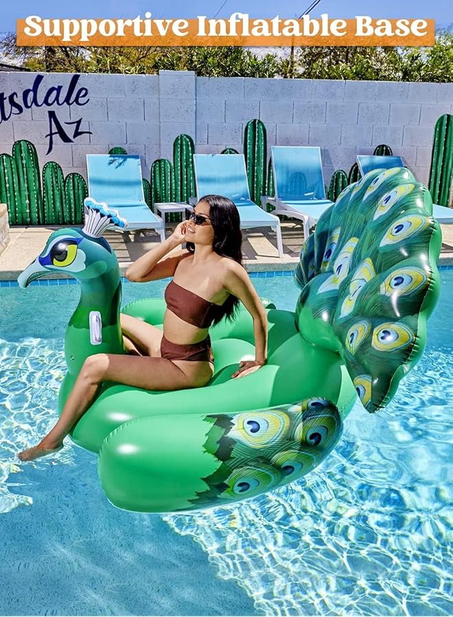 KASTWAVE Inflatable Peacock Pool Float Giant Green Peacock Ride On Raft For Swimming Pool Beach Party Decoration Summer Fun - Image 4