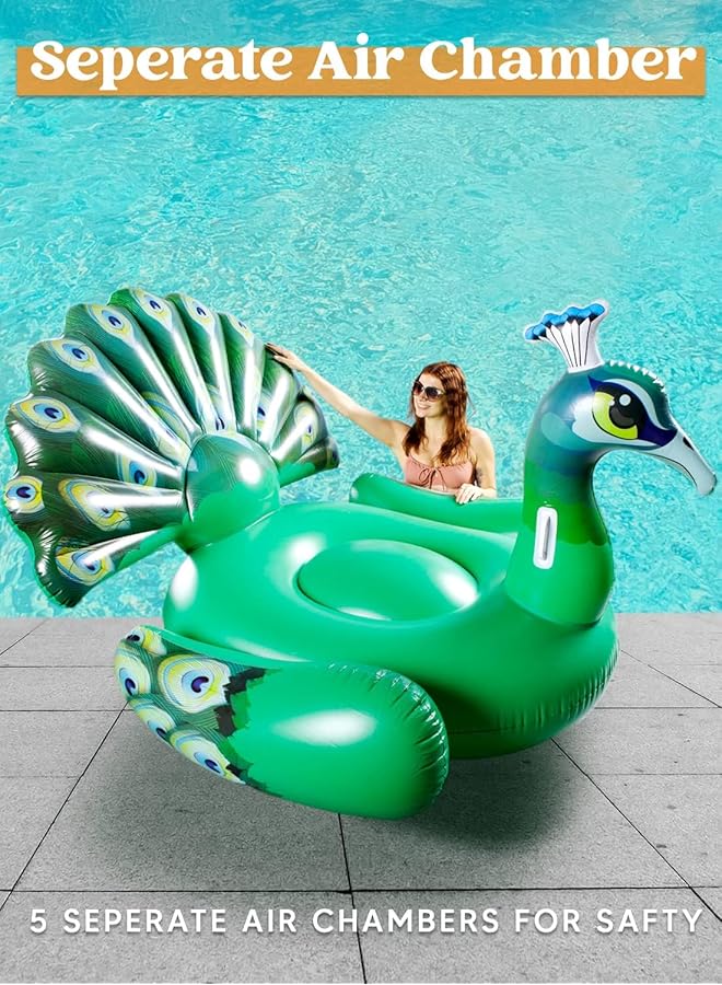 KASTWAVE Inflatable Peacock Pool Float Giant Green Peacock Ride On Raft For Swimming Pool Beach Party Decoration Summer Fun - Image 5