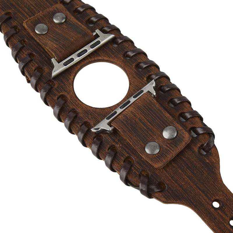KONAFEI Compatible with Apple Watch Band 49mm 46mm 45mm 44mm 42mm 41mm 40mm 38mm iWatch Ultra Series 10/9/8/7/SE/6/5/4/3/2/1 for Men Women, Leather Handmade Cuff Bracelet Woven Vintage Strap, Brown - Image 5