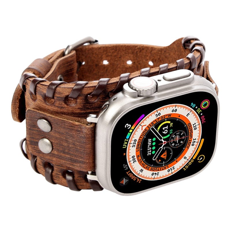 KONAFEI Compatible with Apple Watch Band 49mm 46mm 45mm 44mm 42mm 41mm 40mm 38mm iWatch Ultra Series 10/9/8/7/SE/6/5/4/3/2/1 for Men Women, Leather Handmade Cuff Bracelet Woven Vintage Strap, Brown - Image 3