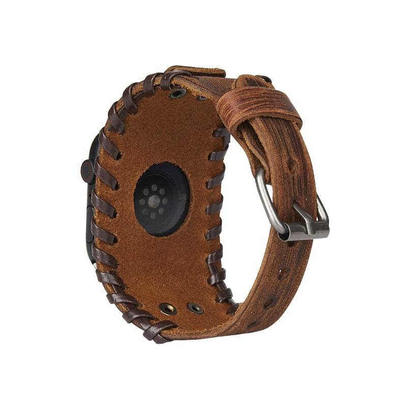 KONAFEI Compatible with Apple Watch Band 49mm 46mm 45mm 44mm 42mm 41mm 40mm 38mm iWatch Ultra Series 10/9/8/7/SE/6/5/4/3/2/1 for Men Women, Leather Handmade Cuff Bracelet Woven Vintage Strap, Brown - Image 4