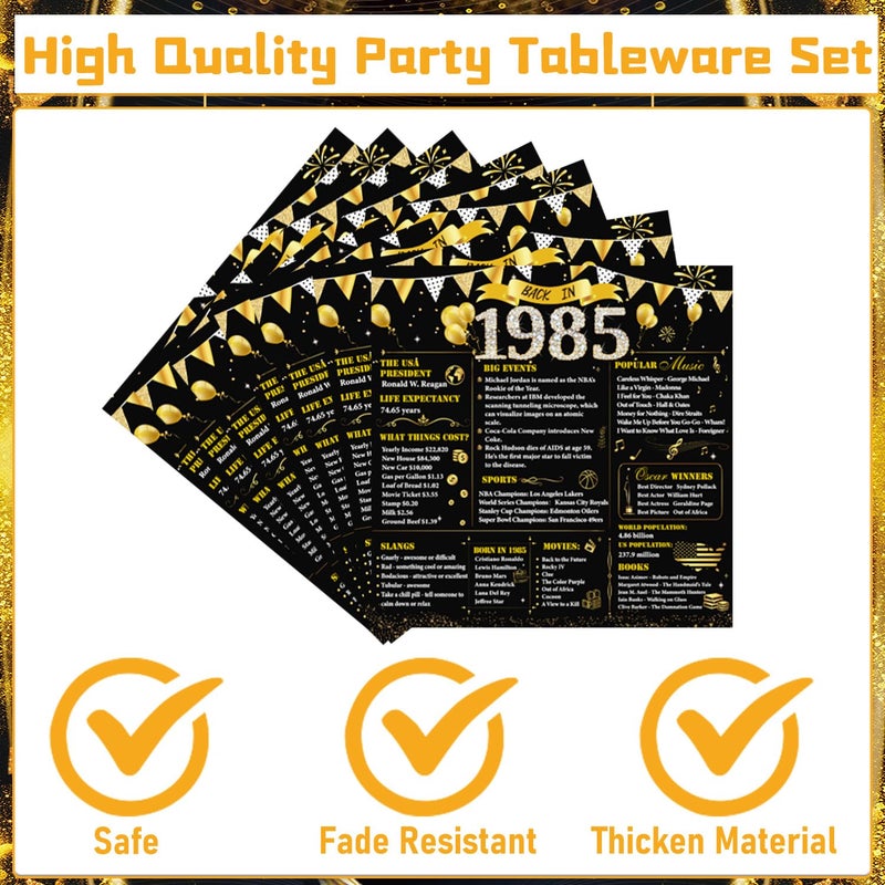 refavor 65th Birthday Decorations for Women Men  96PCS 1960 Theme Party Plates Napkins and Forks Set  Black Gold Disposable 65 Years Old Birthday Tableware Decor Supplies - Image 3