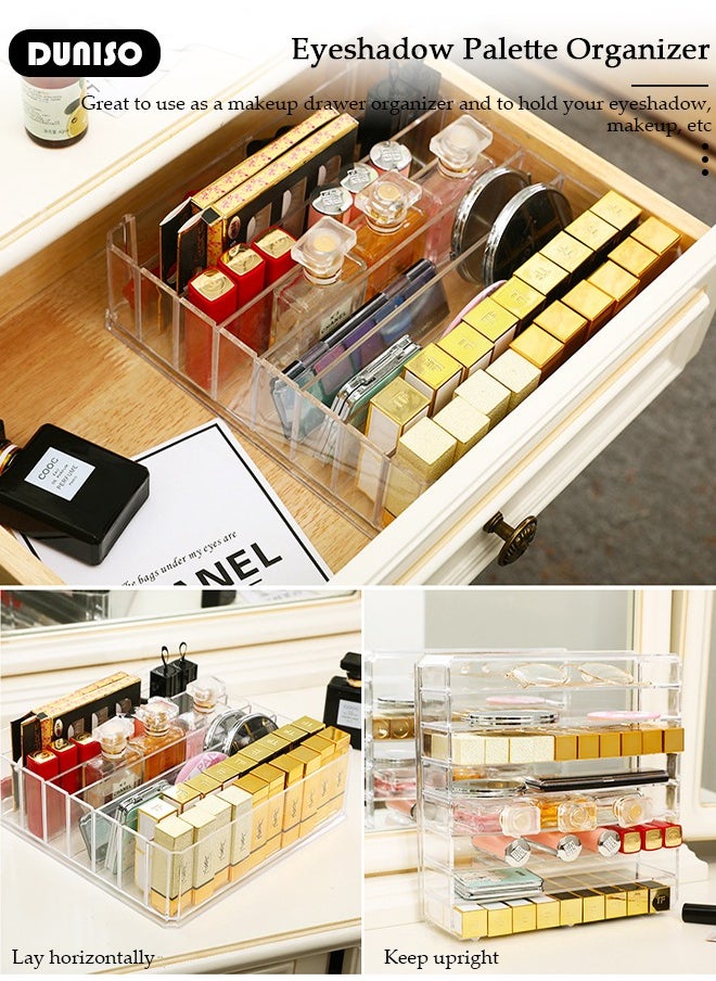 DUNISO Acrylic Eyeshadow Palette Makeup Organizer, 8-Section Divided Cosmetic Storage, Makeup Palette Organizer for Bathroom, Removable Desktop Transparent Shelf, Small Cosmetic Storage Box for Cosmetic,Eye Shadow,Sunglasses and Wallets  - Image 3