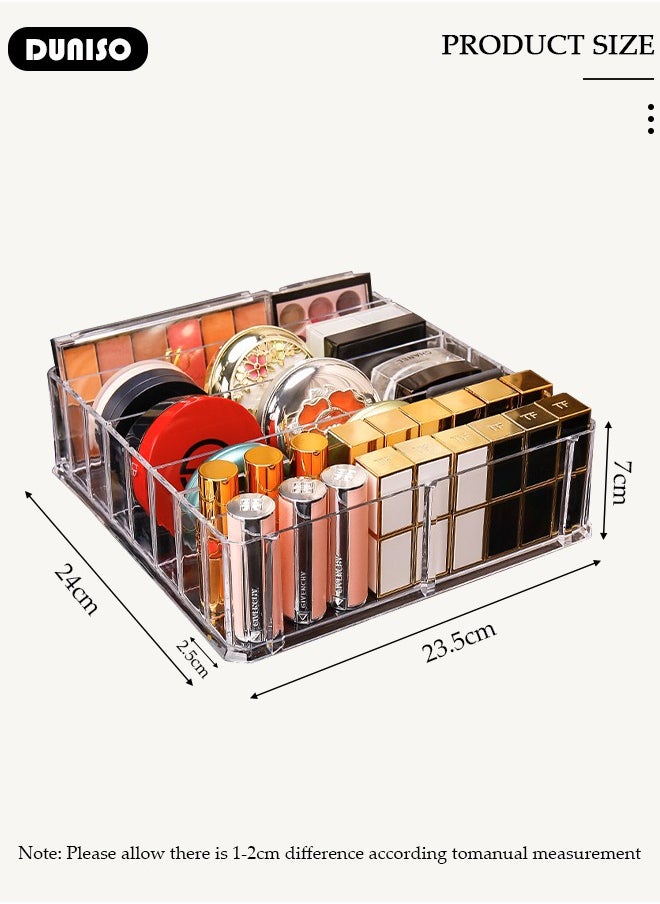 DUNISO Acrylic Eyeshadow Palette Makeup Organizer, 8-Section Divided Cosmetic Storage, Makeup Palette Organizer for Bathroom, Removable Desktop Transparent Shelf, Small Cosmetic Storage Box for Cosmetic,Eye Shadow,Sunglasses and Wallets  - Image 4