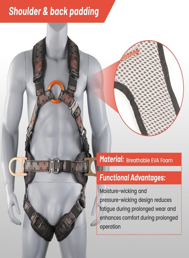 QFU Full-body safety harness with fall arrest kit, padded on the shoulders, waist, and legs, upgraded quick-release buckle, meets ANSI standards, suitable for roofing, construction, and industrial use - Image 3