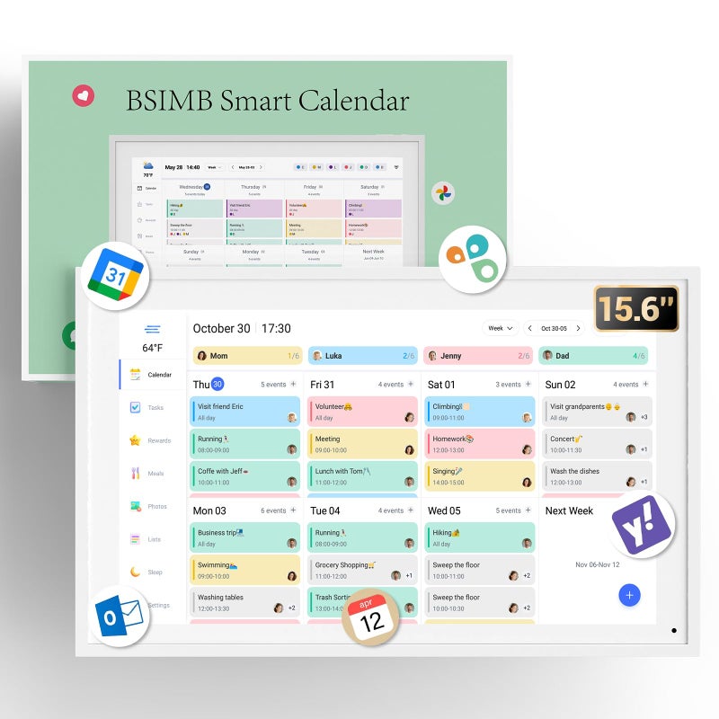 BSIMB 156 Inch Digital Calendar Chore Chart Meal Planner Rewards System Photo Display Smart Electronic Calendar Touchscreen Interactive for Family Schedules Seamless Scheduling White - Image 2