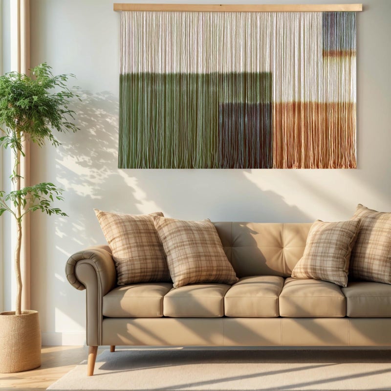 Sdjazl Woven Boho Macrame Wall Hanging Home Decor Tapestry Dip-Dyed Large Macrame Wall Art Colorful Mountain Landspace for Living room (green1) - Image 4