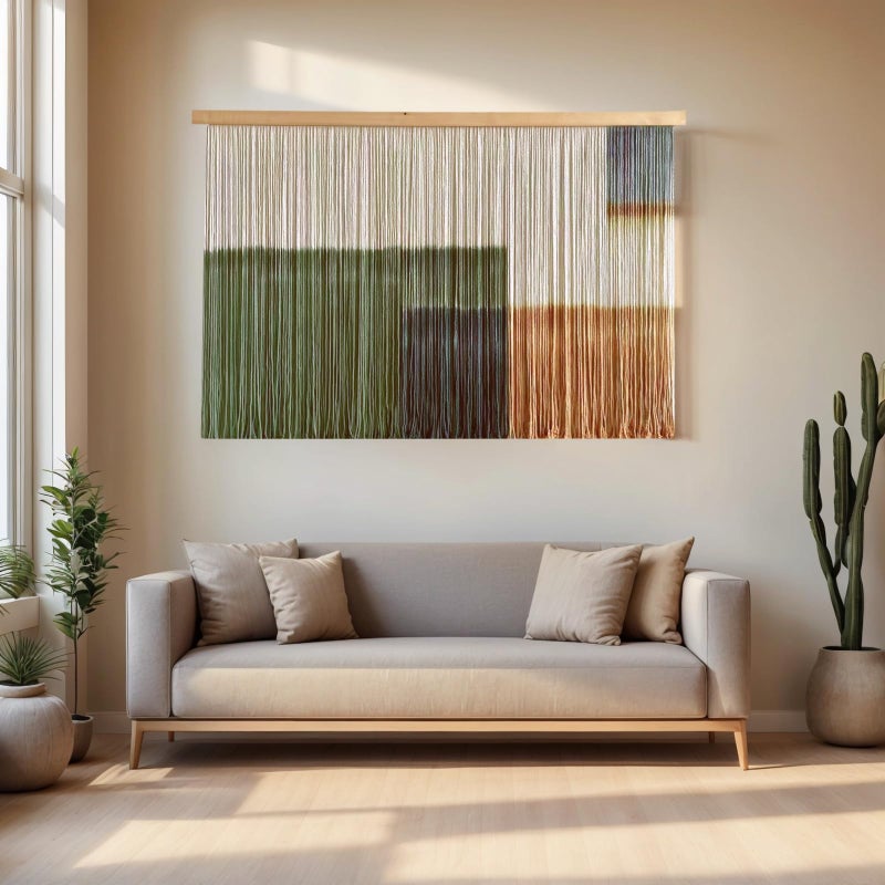 Sdjazl Woven Boho Macrame Wall Hanging Home Decor Tapestry Dip-Dyed Large Macrame Wall Art Colorful Mountain Landspace for Living room (green1) - Image 3