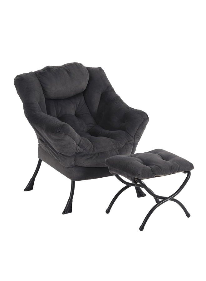 Furlide Lazy Chair with Ottoman, Modern Accent Chair with Armrests and a Side Pocket, Plush Navy Accent Chairs, Reading Chairs, Oversized Armchairs for Bedroom, Study, Living Room, Courtyard - Image 1