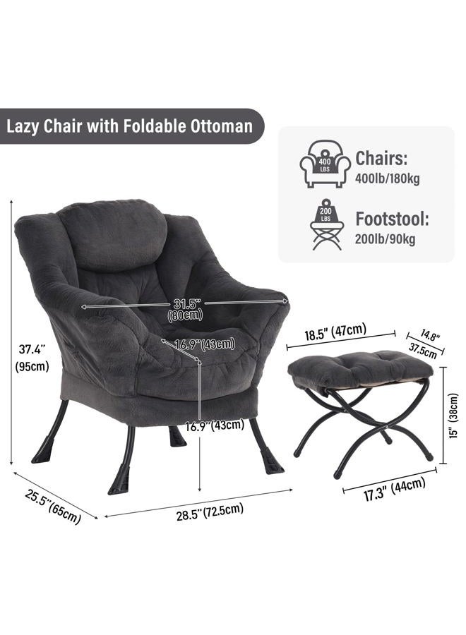 Furlide Lazy Chair with Ottoman, Modern Accent Chair with Armrests and a Side Pocket, Plush Navy Accent Chairs, Reading Chairs, Oversized Armchairs for Bedroom, Study, Living Room, Courtyard - Image 3