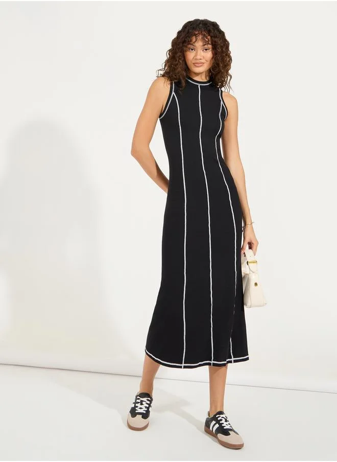 Styli Overlock Seam Detail Ribbed Midi Dress