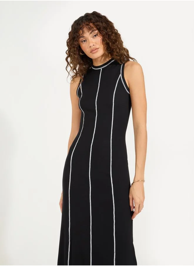 Styli Overlock Seam Detail Ribbed Midi Dress