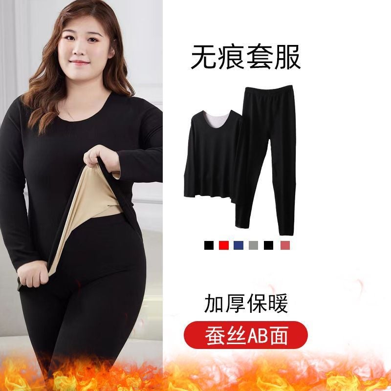 ملابس داخلية حرارية نسائية سميكة مبطنة بالفليس للبنات البدينات بدلة ملابس وسروال خريف شتاء - Image 3