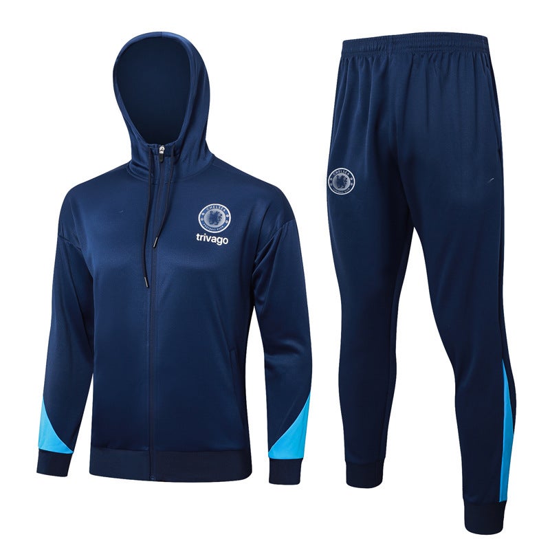 Generic Autumn Winter Warm-up PSG Inter Barca Soccer Hooded Jacket F554#Cut-eared Xibaolan 