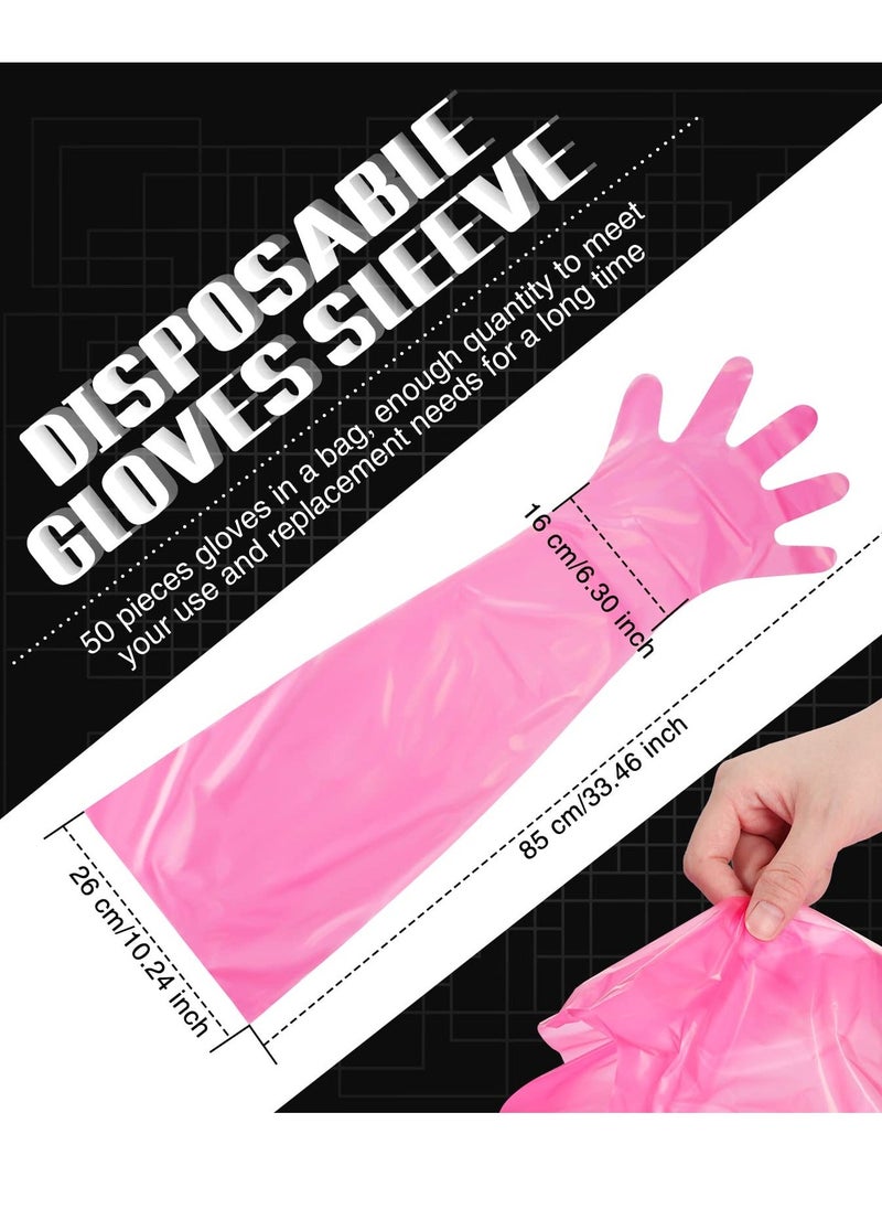 Generic - Disposable Field Dressing Gloves, 50 Pcs Veterinary Dressing Gutting Long Arm Gloves for Field Dressing Gutting Deer Gardening Painting Full Arm (Pink) - Image 1