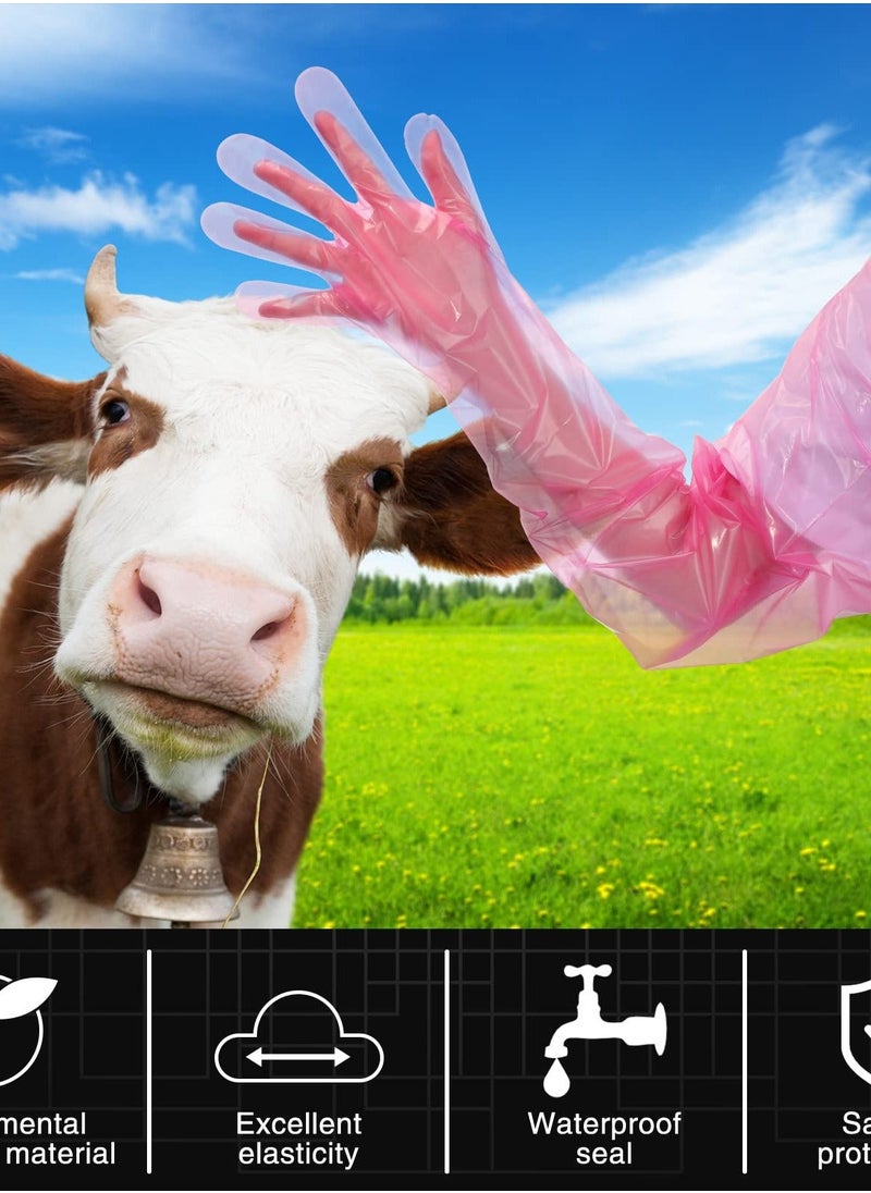 Generic - Disposable Field Dressing Gloves, 50 Pcs Veterinary Dressing Gutting Long Arm Gloves for Field Dressing Gutting Deer Gardening Painting Full Arm (Pink) - Image 1