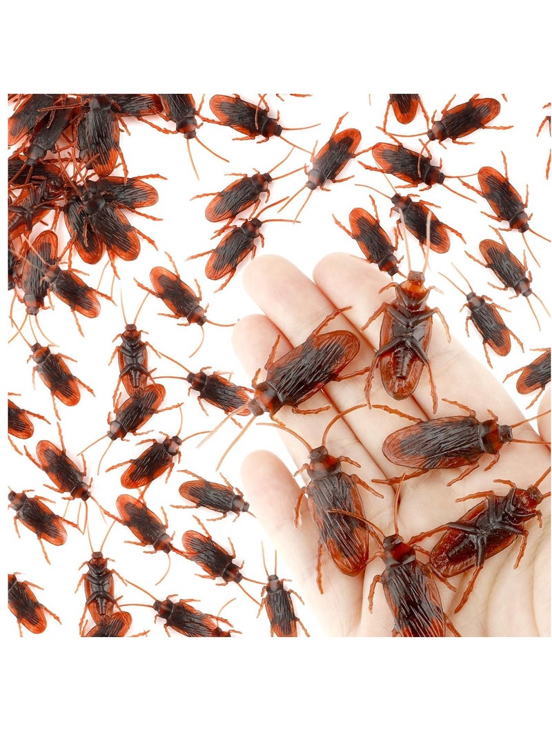 Excefore 100PCS Fake Roaches, Prank Fake Cockroaches, Realistic Fake Cockroaches Funny Trick Joke Toys, Plastic Fake Roach Bugs Prank Novelty Gag Gifts for   Party Decoration, Brown  - Image 1