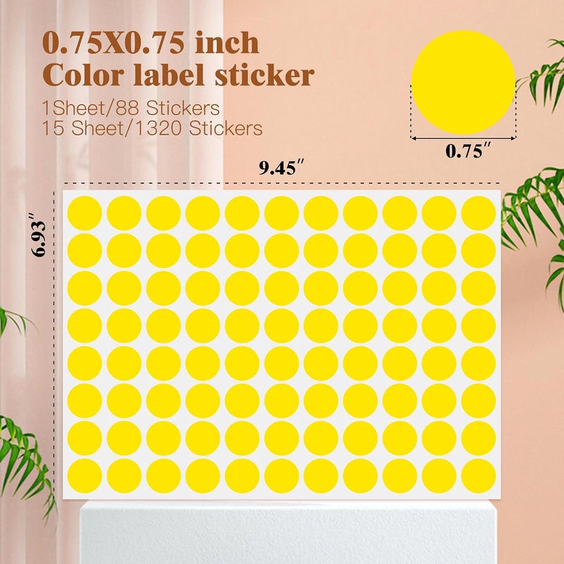 PARLAIM 3/4 Inch Color Coding Dot Sticker Labels,1320 Pcs/15P Yellow Circle Stickers,Round Dots Label for Home Office Marking,Organizing(Yellow) - Image 2