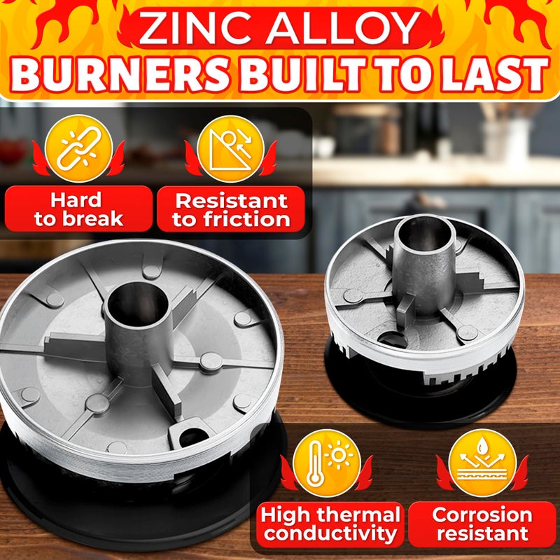 LIBERHAUS 4 Pcs Gas Stove Burner Replacement - Gas Stove Burner Caps with Zinc Alloy Build, Uniform Flame Distribution, 3.7" 2.62" 1.87" Size, Compatible with Sabaf Stoves - Measure Burners Before Purchase - Image 4