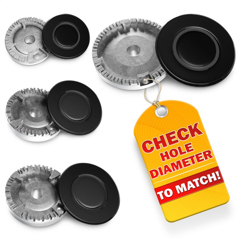 LIBERHAUS 4 Pcs Gas Stove Burner Replacement - Gas Stove Burner Caps with Zinc Alloy Build, Uniform Flame Distribution, 3.7" 2.62" 1.87" Size, Compatible with Sabaf Stoves - Measure Burners Before Purchase - Image 1