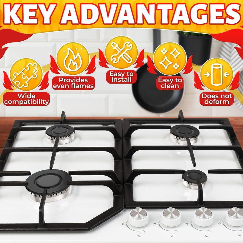 LIBERHAUS 4 Pcs Gas Stove Burner Replacement - Gas Stove Burner Caps with Zinc Alloy Build, Uniform Flame Distribution, 3.7" 2.62" 1.87" Size, Compatible with Sabaf Stoves - Measure Burners Before Purchase - Image 5