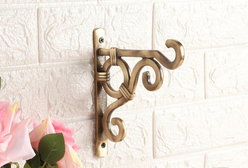 Two Moustaches Ethnic Carved Brass Wall Lantern Diya Hanger Planter Hangers Lanterns Wind Chimes Hanging Baskets Ornaments Diya Hanger Brass 6 x 1 x 7 inch Brown Pack of 1 - Image 2
