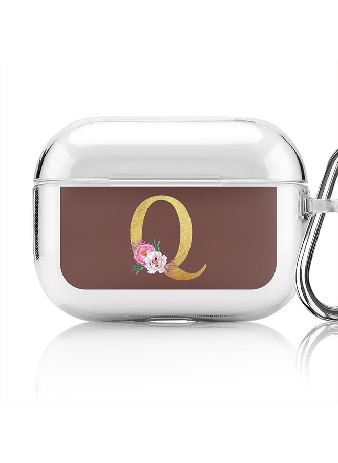 Stylizedd Classic Clear printed Case for Apple Airpods Pro Soft TPU Gel Thin Transparent Flexible Cover - Custom Monogram Initial Letter Floral Pattern Alphabet - Q (Brown )  - Image 1