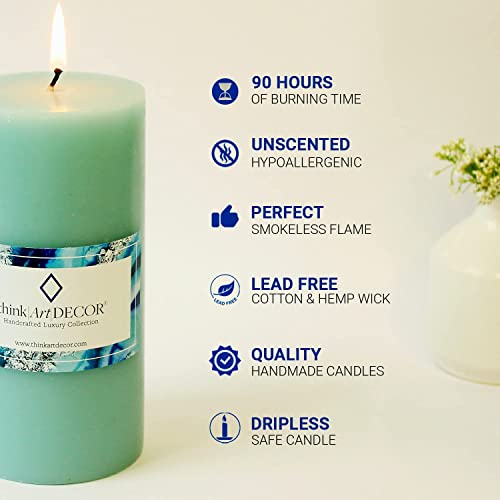 ThinkArtDecor Unscented Pillar Candles Set of 3 | 90 Hrs Each | 3X6 inch Smokeless & Dripless Wax Candles for Home Decor | Turquoise - Image 4