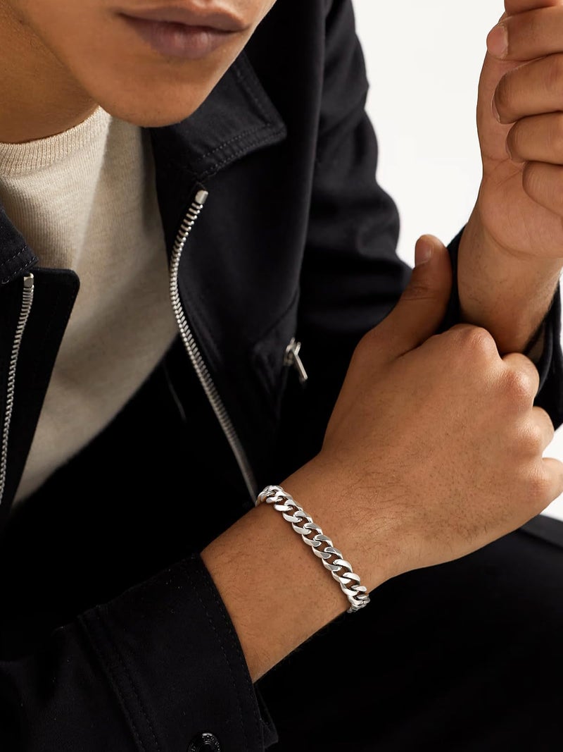 U7 Mens Chunky Cuban Link Chain Bracelet,Stainless Steel 9mm Miami Curb Chain Wrist Bracelet Adjustable Length 7.5"-9" - Image 3