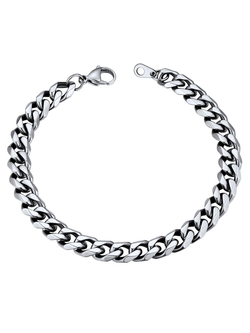 U7 Mens Chunky Cuban Link Chain Bracelet,Stainless Steel 9mm Miami Curb Chain Wrist Bracelet Adjustable Length 7.5"-9" - Image 1