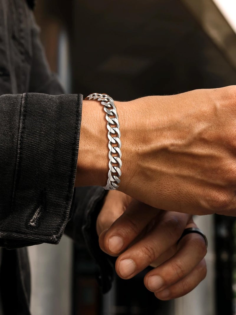 U7 Mens Chunky Cuban Link Chain Bracelet,Stainless Steel 9mm Miami Curb Chain Wrist Bracelet Adjustable Length 7.5"-9" - Image 2