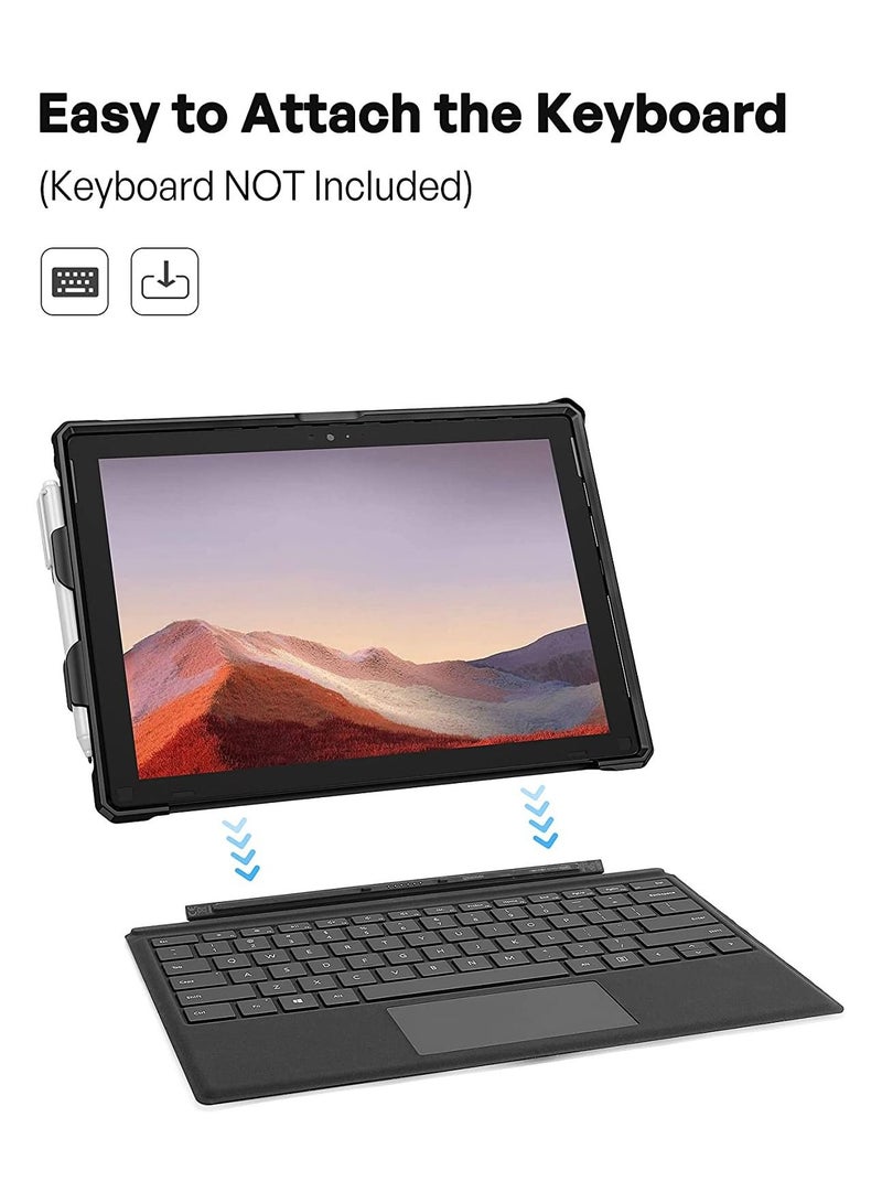 Procases ProCase Surface Pro 7 Plus (2021), Pro 7, Pro 6, Pro 5, Pro 4, Pro LTE 12.3" Case, Rugged Protective Cover with Pencil Holder and Hand Strap, Compatible with Type Cover Keyboard Kickstand -Black - Image 4