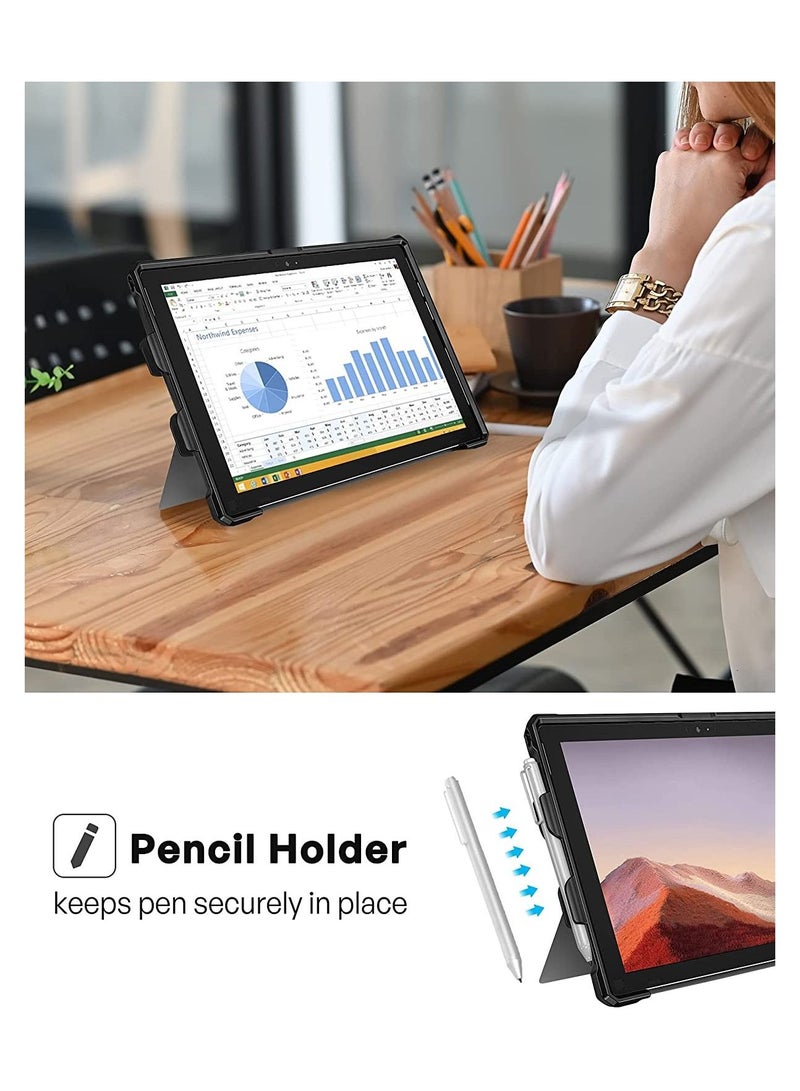 Procases ProCase Surface Pro 7 Plus (2021), Pro 7, Pro 6, Pro 5, Pro 4, Pro LTE 12.3" Case, Rugged Protective Cover with Pencil Holder and Hand Strap, Compatible with Type Cover Keyboard Kickstand -Black - Image 5