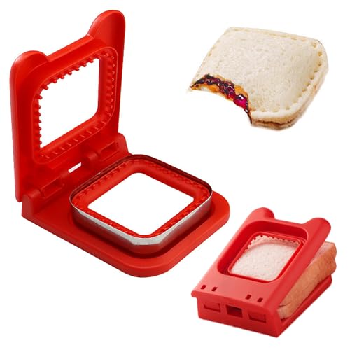 Xstronq Square Sandwich Cutter and Sealer for Kids Lunch - Leak-Proof Design & Dishwasher Safe, Stainless Steel Blades for Bento Box, Party Snacks (Red) - Image 1