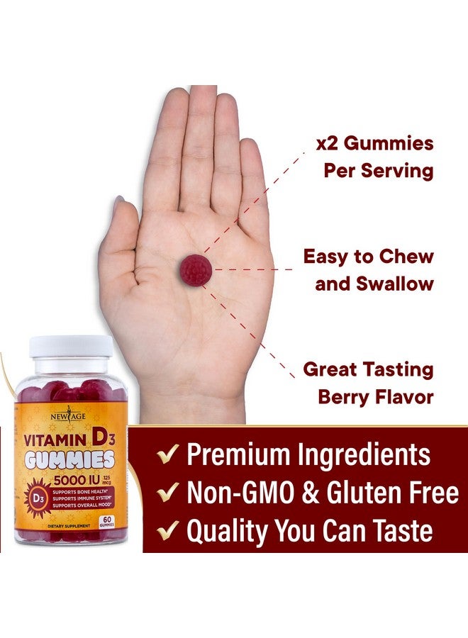 نيو إيدج علكات فيتامين د3 نيو إيج ٥٠٠٠ وحدة دولية ١٢٥ ميكروجرام - لدعم المناعة، صحة عظام قوية - خالية من الكائنات المعدلة وراثيًا، خالية من الغلوتين ومنتجات الألبان، بدون جيلاتين (١٨٠ علكة (عبوة من ٣ قطع)) - Image 4
