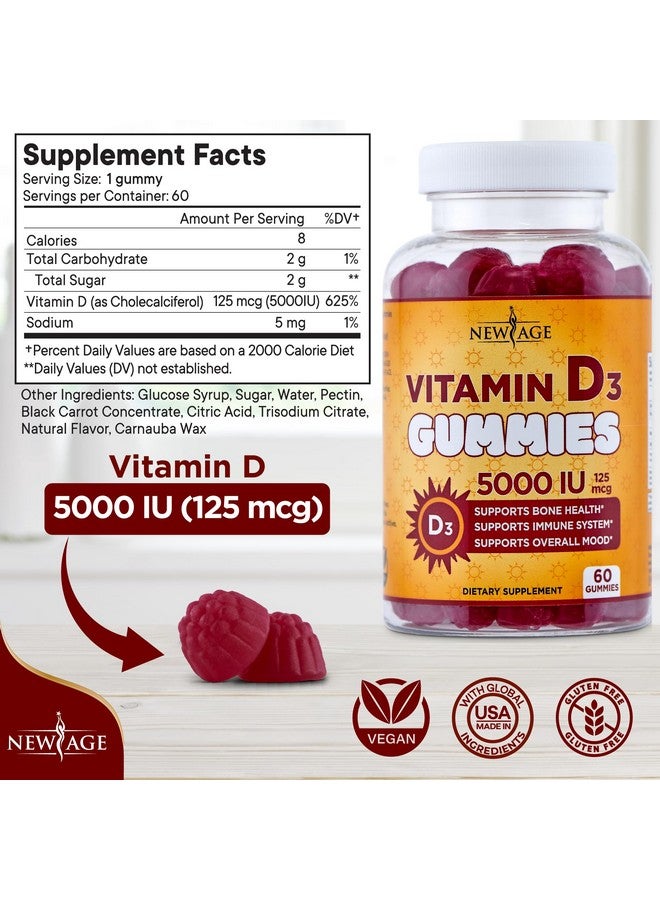 نيو إيدج علكات فيتامين د3 نيو إيج ٥٠٠٠ وحدة دولية ١٢٥ ميكروجرام - لدعم المناعة، صحة عظام قوية - خالية من الكائنات المعدلة وراثيًا، خالية من الغلوتين ومنتجات الألبان، بدون جيلاتين (١٨٠ علكة (عبوة من ٣ قطع)) - Image 1