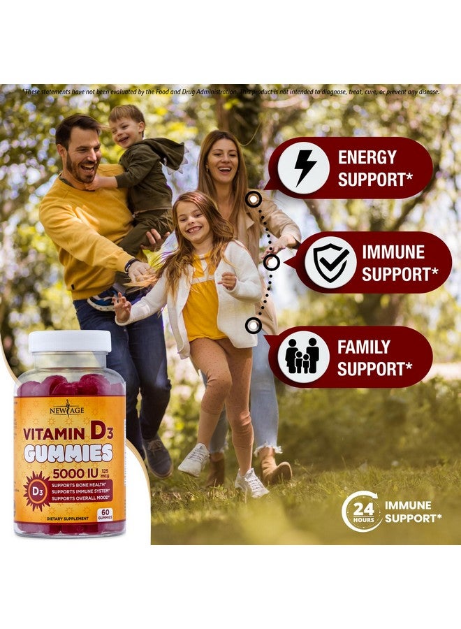 نيو إيدج علكات فيتامين د3 نيو إيج ٥٠٠٠ وحدة دولية ١٢٥ ميكروجرام - لدعم المناعة، صحة عظام قوية - خالية من الكائنات المعدلة وراثيًا، خالية من الغلوتين ومنتجات الألبان، بدون جيلاتين (١٨٠ علكة (عبوة من ٣ قطع)) - Image 2