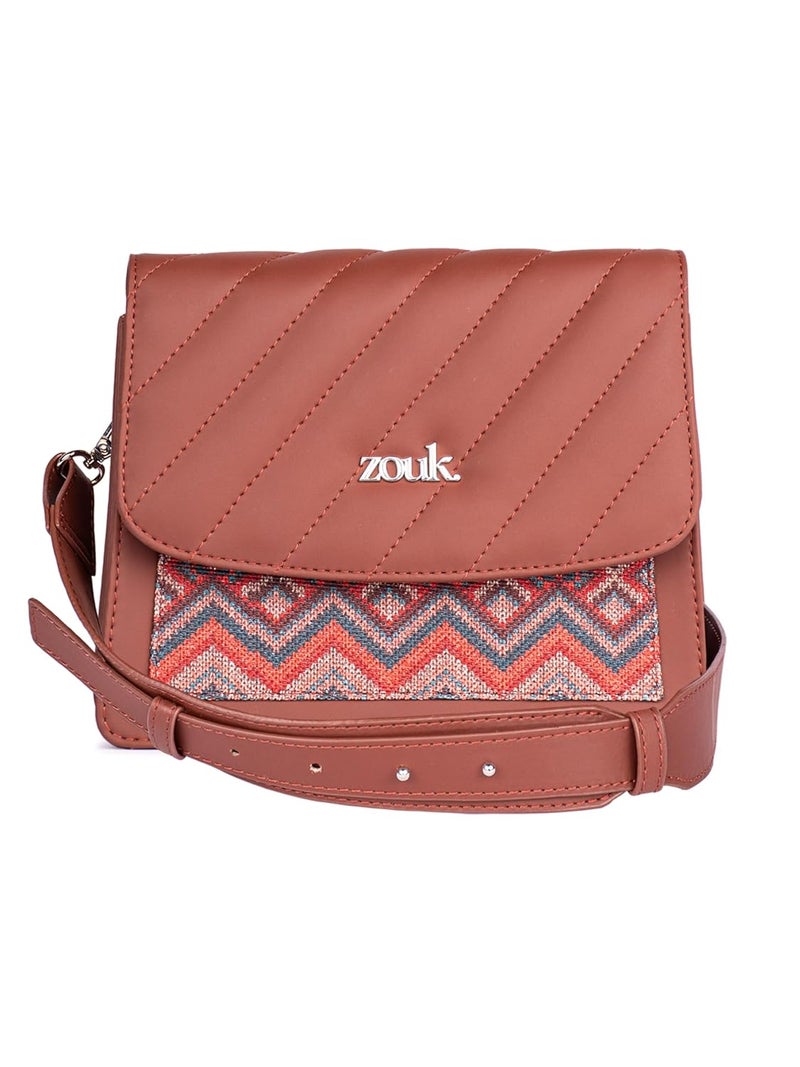 ZOUK حقيبة كتف بسحاب مغلق من الجلد النباتي للنساء والفتيات - Image 1