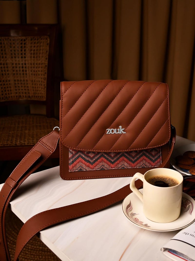 ZOUK حقيبة كتف بسحاب مغلق من الجلد النباتي للنساء والفتيات - Image 3