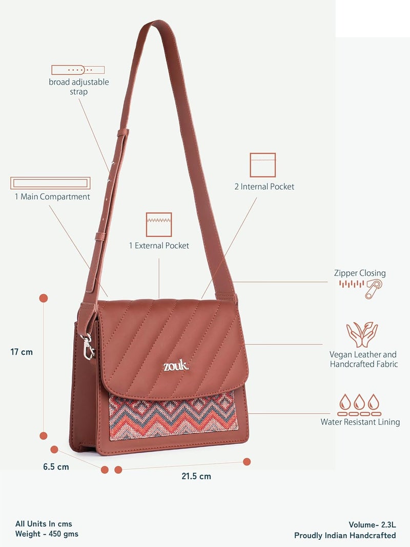 ZOUK حقيبة كتف بسحاب مغلق من الجلد النباتي للنساء والفتيات - Image 4