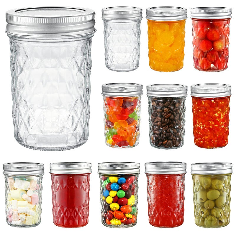 Yeboda 12 Pack Mason Jars 8 Oz Glass Jars With Lids And Bands Canning Jars Ideal For Preserving Jam Honey Jelly Wedding Favors Shower Favors Sauces Yogurt Diy Spice Jars - Image 1