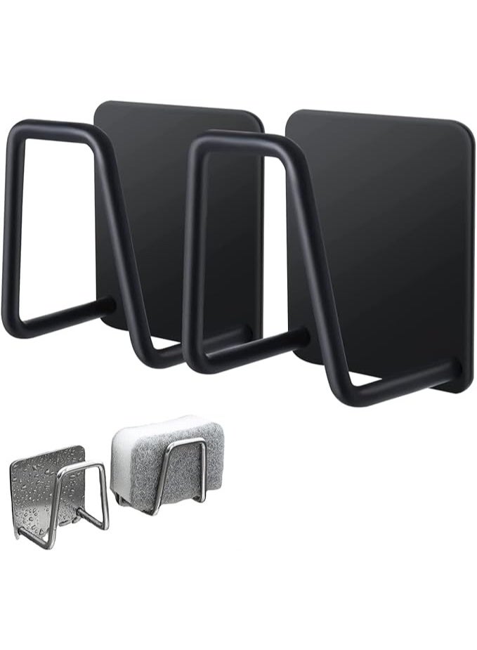 10-Pack Sticky Sponge Holder for Kitchen Sink, Stainless Steel Scrubber Hanger with Strong Adhesive, Black - Image 1