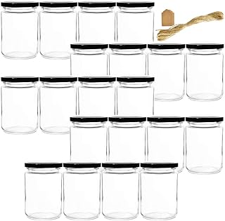 Folinstall 20 pcs Round 8 oz Airtight Glass Jars with Black Metal Lid - Spice Jars for Jam, Honey, Spices, Arts and - Image 1