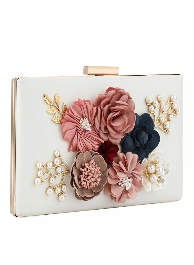 Gets PU Leather Purses and Handbags for Women Floral Beaded Embellished Clutch Bag Elegant Banquet Wedding Evening Handbags Crossbody Bag (White) - Image 1