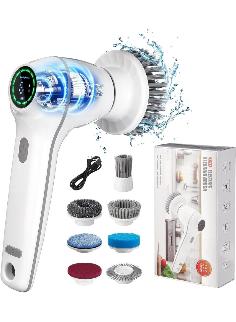 SOLARAE Electric Spin Scrubber, Cordless Cleaning Brush with 7 Replaceable Brush Heads, IPX7 Waterproof 360 Power Scrubber with Display, Handheld Brush Floor Scrubber for Bathtub, Kitchen, Window - Image 1