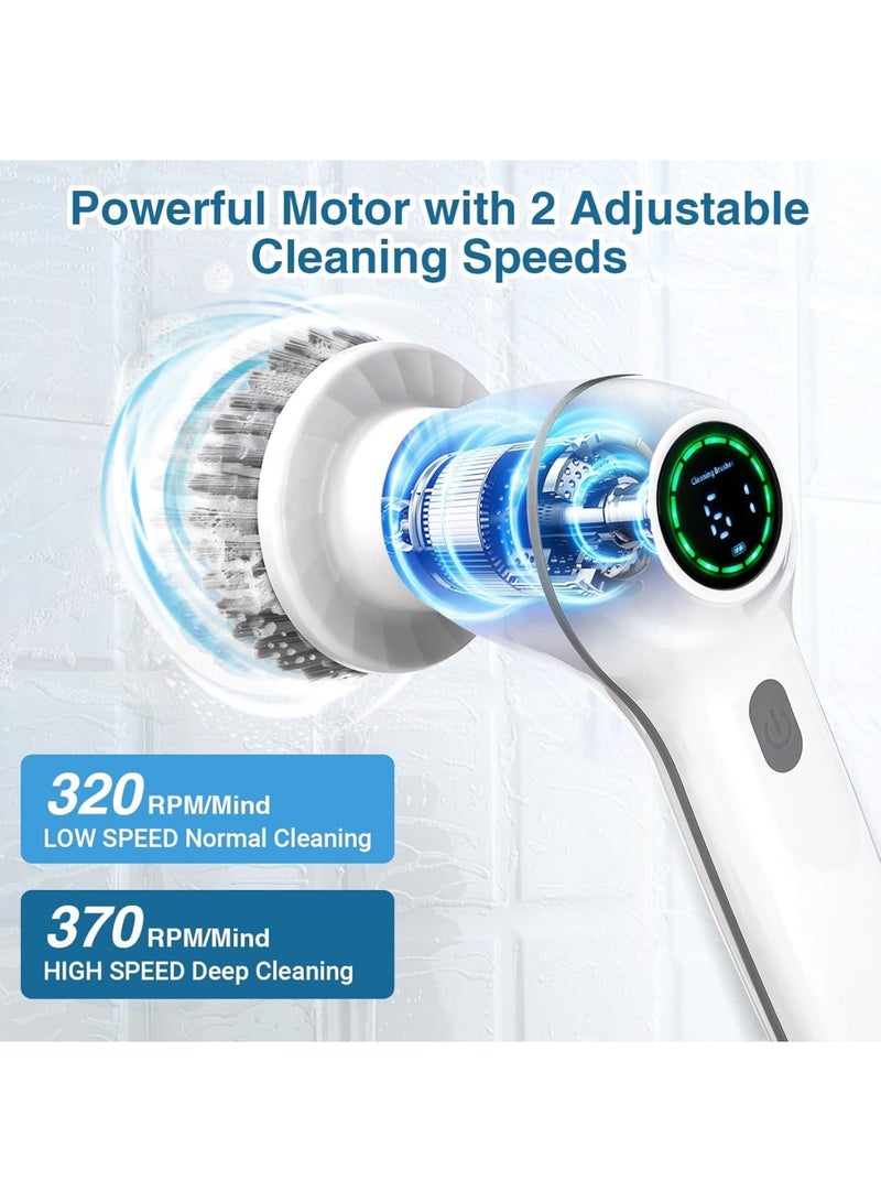 SOLARAE Electric Spin Scrubber, Cordless Cleaning Brush with 7 Replaceable Brush Heads, IPX7 Waterproof 360 Power Scrubber with Display, Handheld Brush Floor Scrubber for Bathtub, Kitchen, Window - Image 4